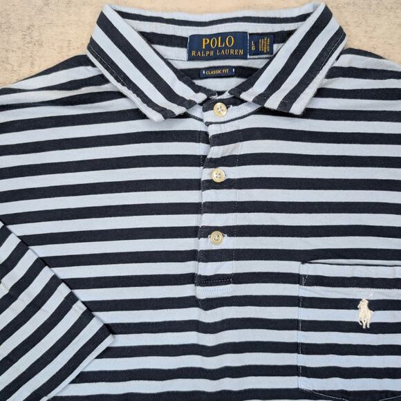 POLO Ralph Lauren Men's Striped Polo - Size Large Blue Stripe Classic Fit - Picture 1 of 5